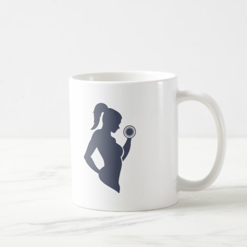 Fitness girl lifting dumbbell coffee mug