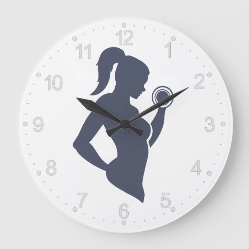 Fitness girl lifting dumbbell large clock