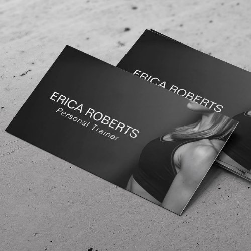 Fitness Girl Personal Trainer Black  White Business Card