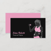 Fitness Girl Personal Trainer Modern Black & Pink Business Card (Front/Back)