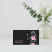 Fitness Girl Personal Trainer Modern Black & Pink Business Card (Standing Front)