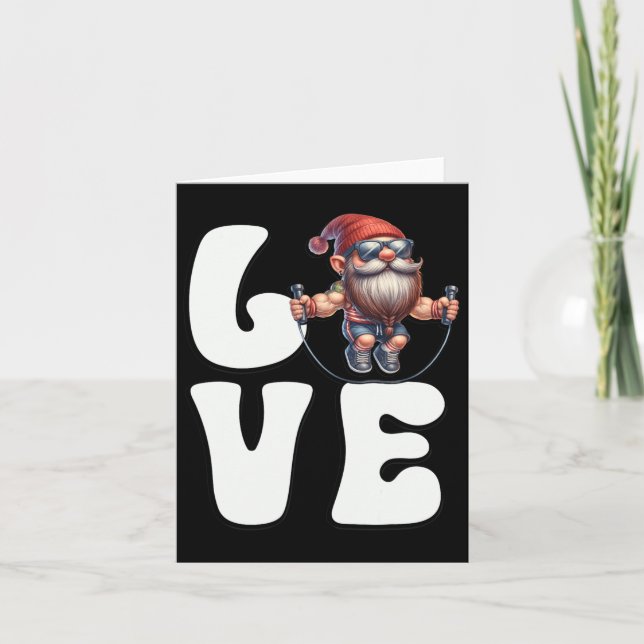 Fitness Gnome Dad With Skipping Rope Loves Cardio  Card (Front)