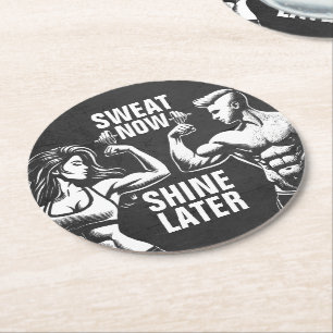Fitness Gym Workout Bodybuilding Motivational Round Paper Coaster