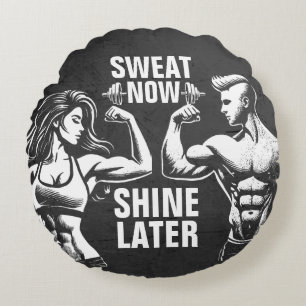 Fitness Gym Workout Bodybuilding Motivational Round Pillow