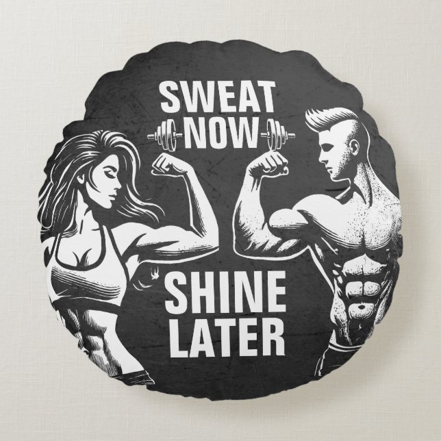 Fitness Gym Workout Bodybuilding Motivational Round Pillow (Front)
