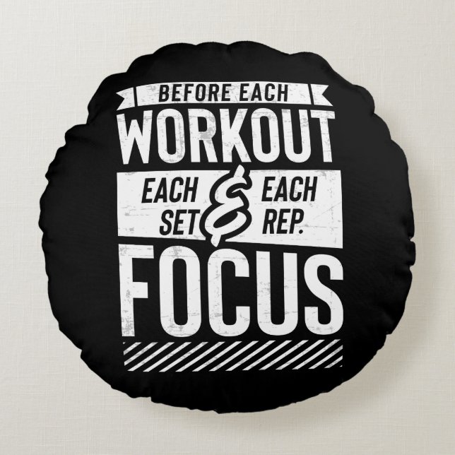 Fitness Gym Workout Motivational Saying Round Pillow (Front)