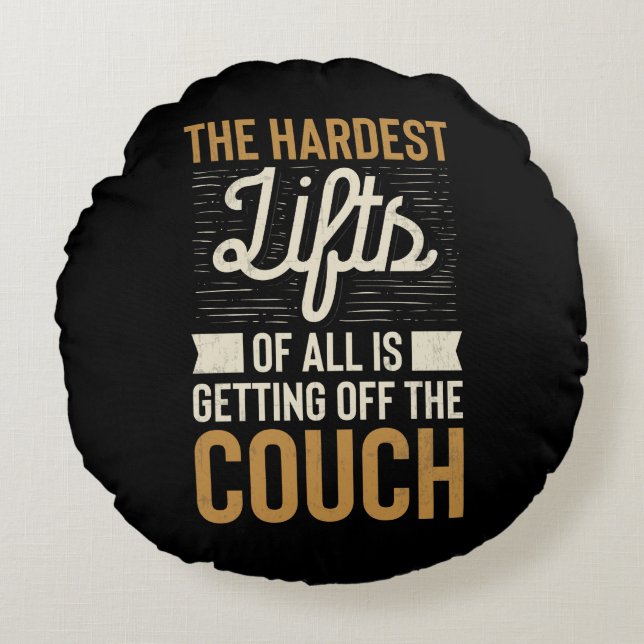 Fitness Gym Workout Weightlifting Quote Round Pillow (Front)