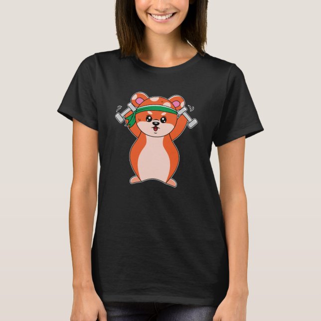 Fitness Hamster With sweatband barbell T-Shirt (Front)