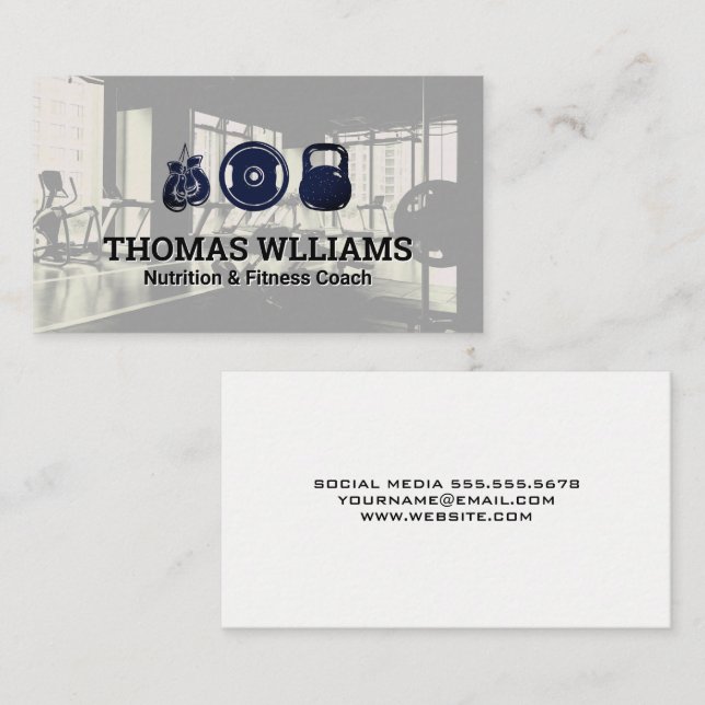 Fitness Icons | Gym Background Business Card (Front/Back)