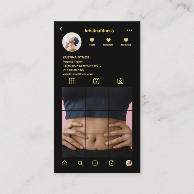 Fitness Instagram Photo Grid QR Code Business Card (Front)