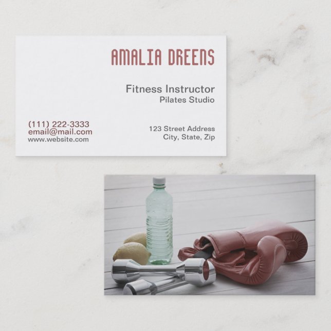 Fitness Instructor on white Business Card (Front/Back)