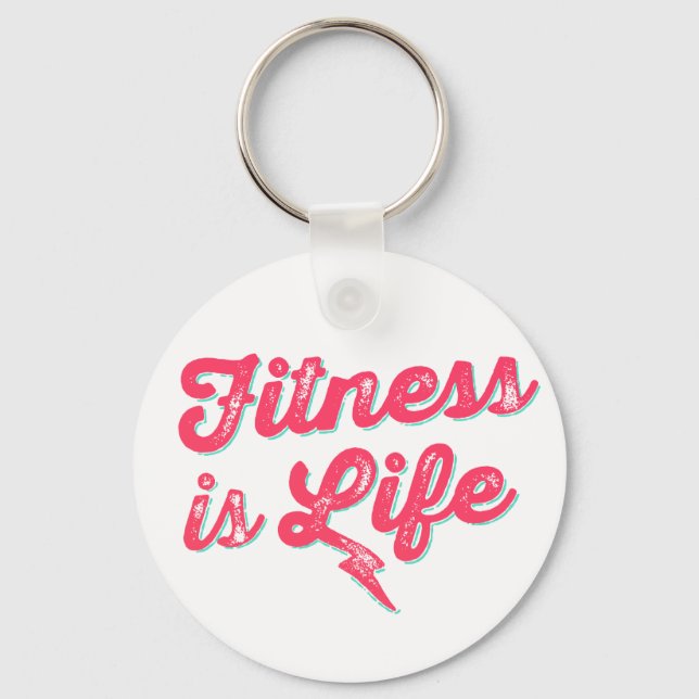 Fitness is Life Hot Pink Fitness Motivation Keychain (Front)