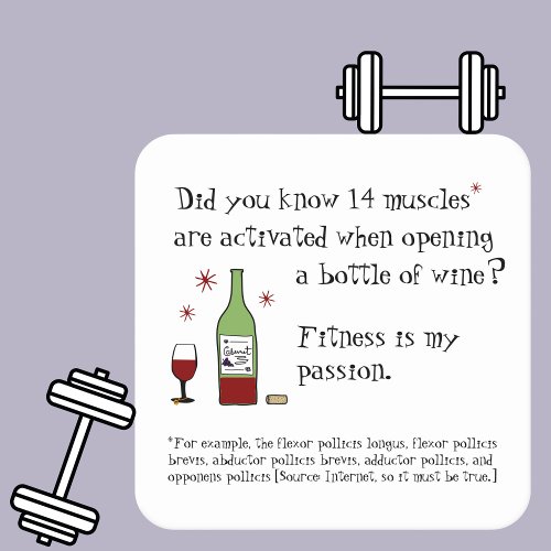 Fitness Is My Passion Funny Wine Quote Square Paper Coaster