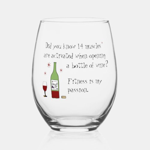 Fitness Is My Passion Funny Wine Quote Stemless Wine Glass