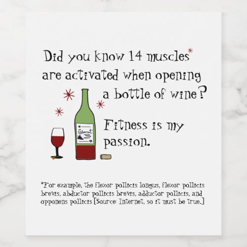 Fitness Is My Passion Funny Wine Quote Wine Label