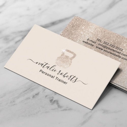 Fitness Ivory Kettlebell Logo Personal Trainer  Business Card