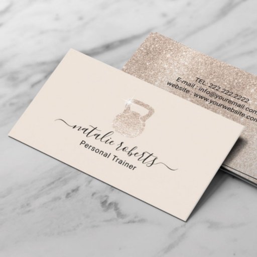 Customizable Fitness Ivory Kettlebell Logo Personal Trainer  Business Card