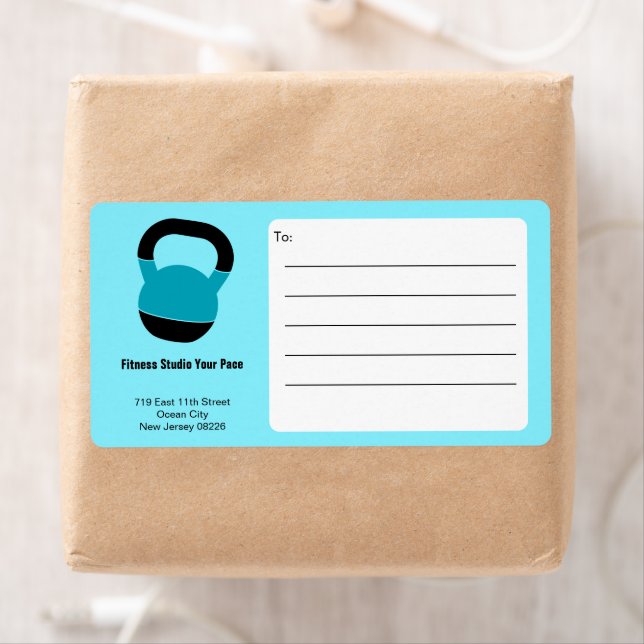 Fitness Kettlebell Electric-Blue Black Shipping Label (Insitu)