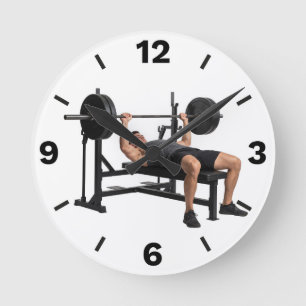Fitness Man Bench Press Workout Gym Strength Round Clock