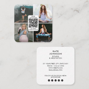 Fitness Meditation Yoga Custom 4 Photos QR Code Square Business Card