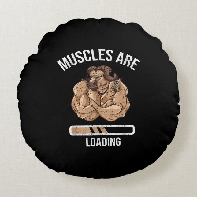 Fitness Muscle Loading Bullock Ox Sport Gym Round Pillow (Front)