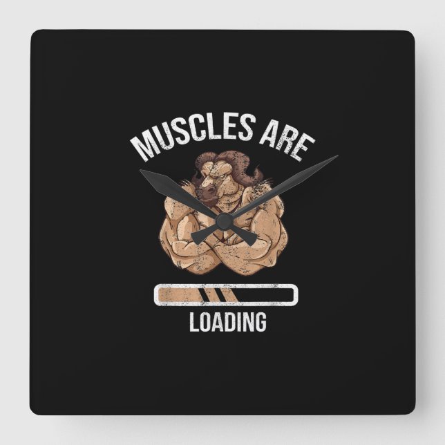 Fitness Muscle Loading Bullock Ox Sport Gym Square Wall Clock (Front)