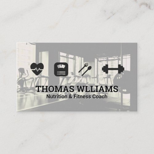 Fitness Nutrition Icons  Gym Background Business Card