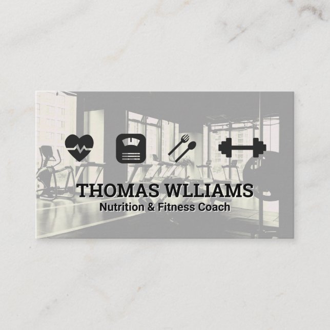 Fitness Nutrition Icons | Gym Background Business Card (Front)