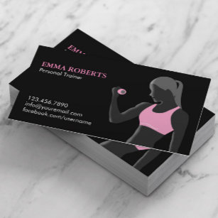 Fitness Personal Trainer Black & Pink Business Card