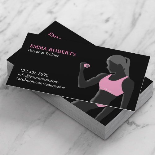 Fitness Personal Trainer Black  Pink Business Card