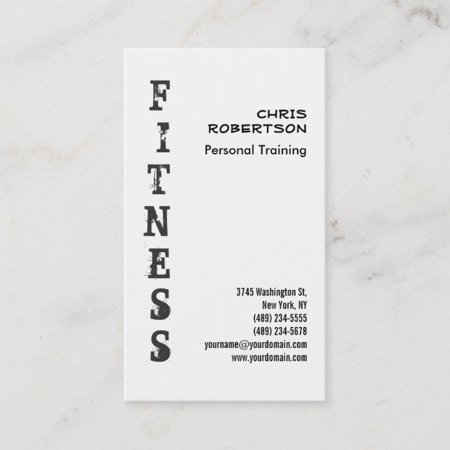 Fitness Personal Trainer Black White Business Card (Front)