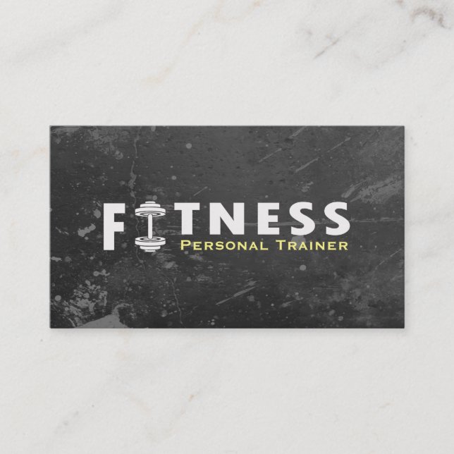Fitness Personal Trainer Bold Text Dumbbell Logo Business Card (Front)