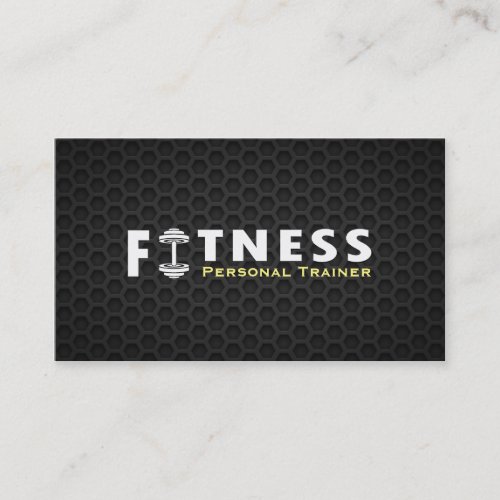 Fitness Personal Trainer Bold Text Dumbbell Logo Business Card