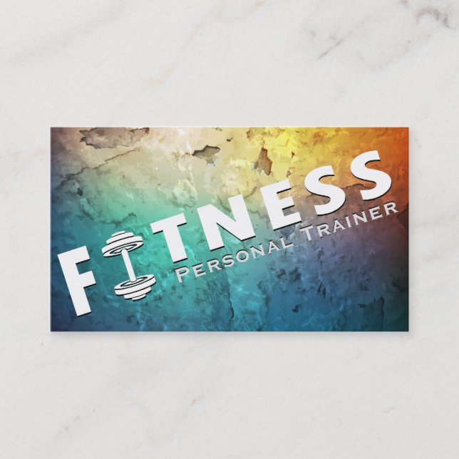 Fitness Personal Trainer Bold Text Dumbbell Logo Business Card (Front)