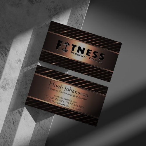 Fitness Personal Trainer Bold Text Dumbbell Logo Business Card