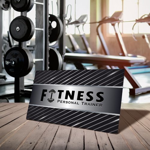 Fitness Personal Trainer Bold Text Dumbbell Logo Business Card