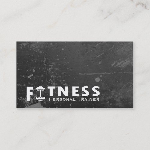 Fitness Personal Trainer Bold Text Dumbbell Logo Business Card