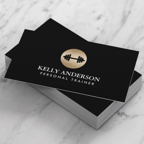 Fitness Personal Trainer Classy Black  Gold Business Card