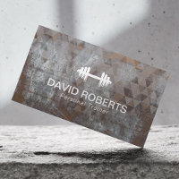 Fitness Personal Trainer Geometric Grunge Metal Business Card