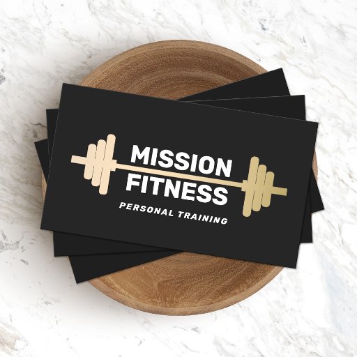 Customizable Fitness Personal Trainer Gold  Barbell Business Card