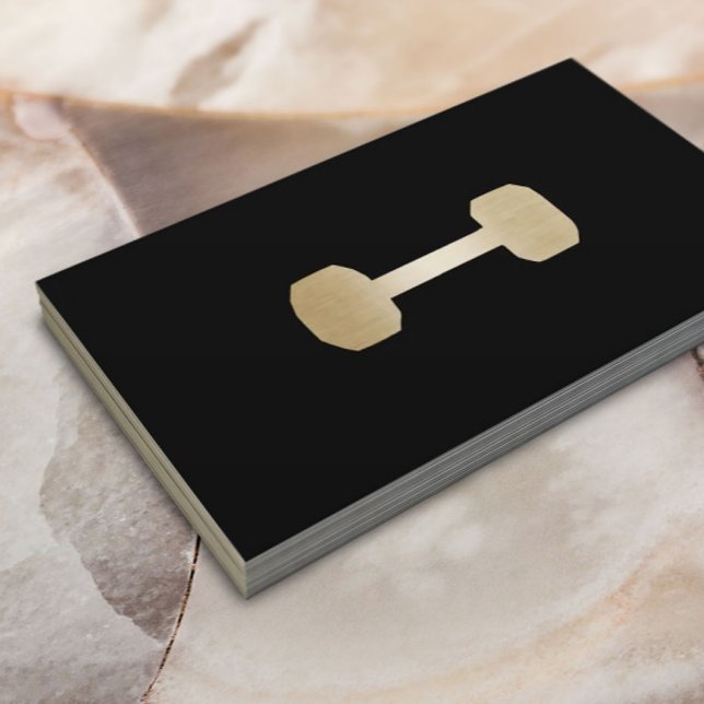 Fitness Personal Trainer Gold Dumbbell Minimalist Business Card (Creator Uploaded)