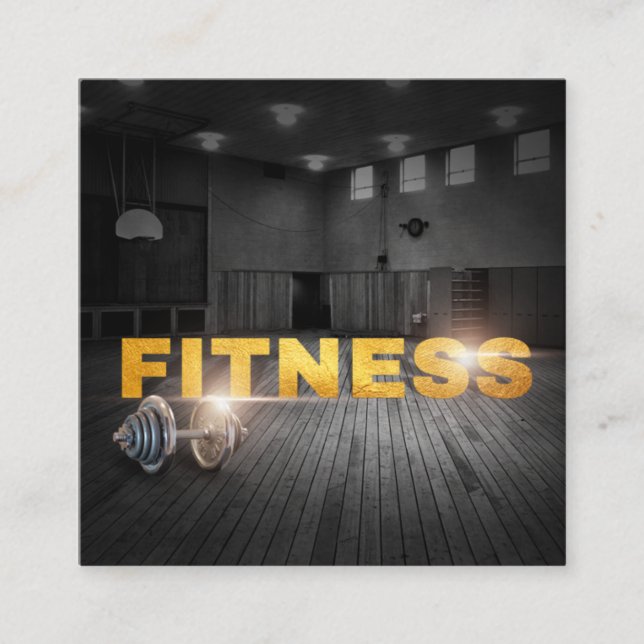 Fitness Personal Trainer Gold Typography Square Bu Business Card (Front)