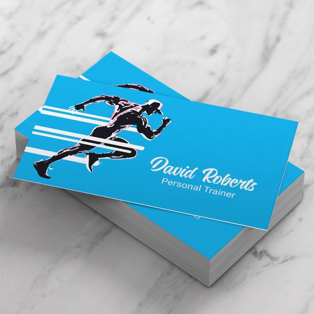 Fitness Personal Trainer Gym Coach Modern Blue Business Card (Creator Uploaded)