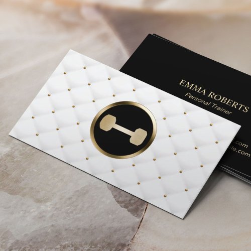 Customizable Fitness Personal Trainer Luxury Gold & White Business Card