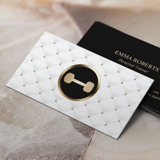 Customizable Fitness Personal Trainer Luxury Gold &amp; White Business Card