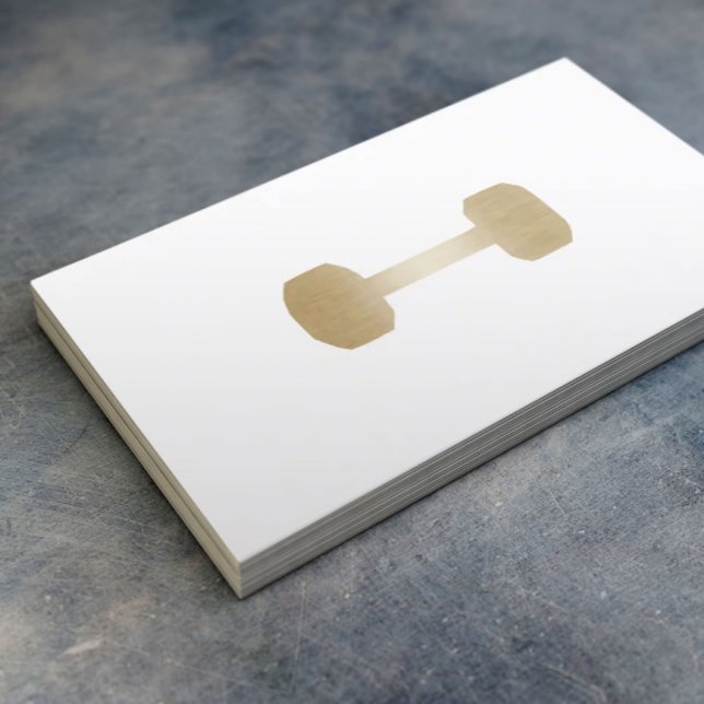 Fitness Personal Trainer Minimal Gold Dumbbell Business Card (Creator Uploaded)