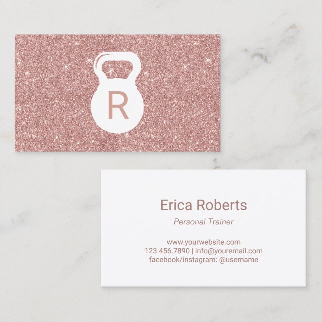 Fitness Personal Trainer Modern Rose Gold Glitter Business Card (Front/Back)
