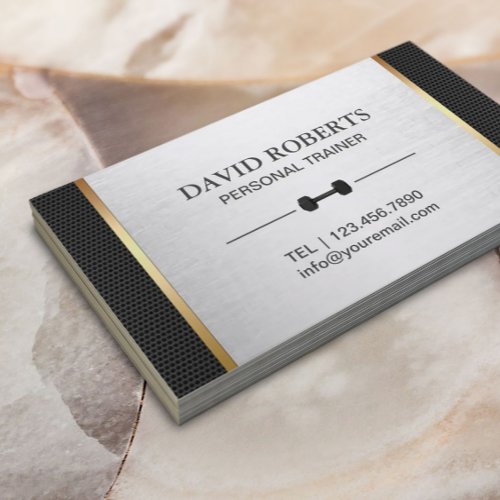 Fitness Personal Trainer Modern Silver  Metal Business Card