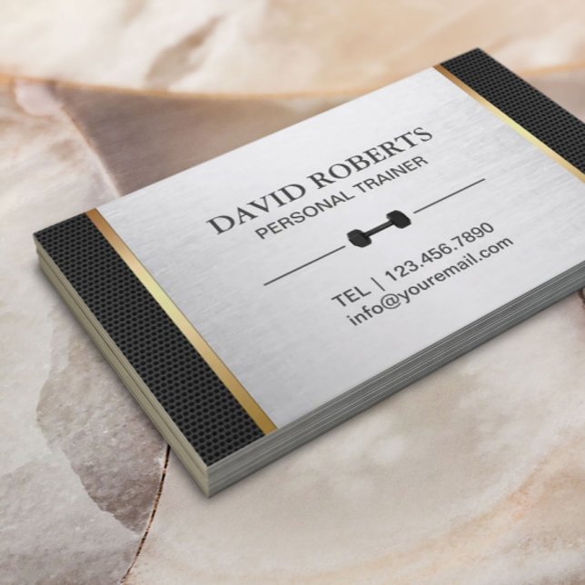 Fitness Personal Trainer Modern Silver & Metal Business Card (Creator Uploaded)