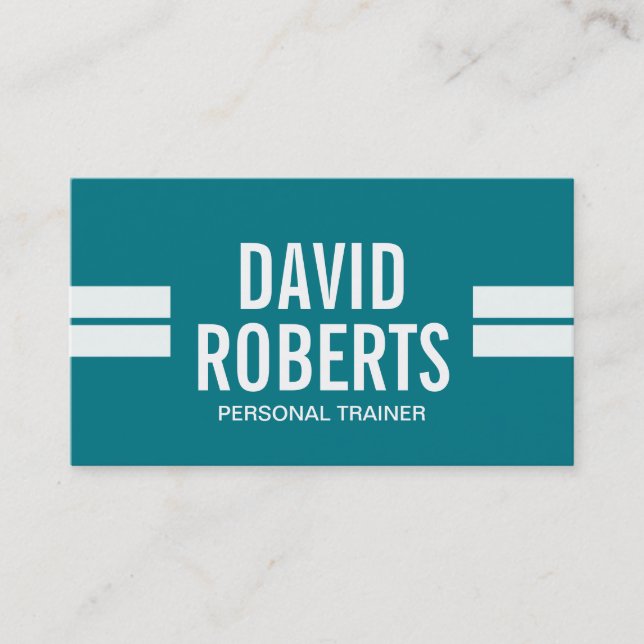 Fitness Personal Trainer Modern Stripes Teal Business Card (Front)